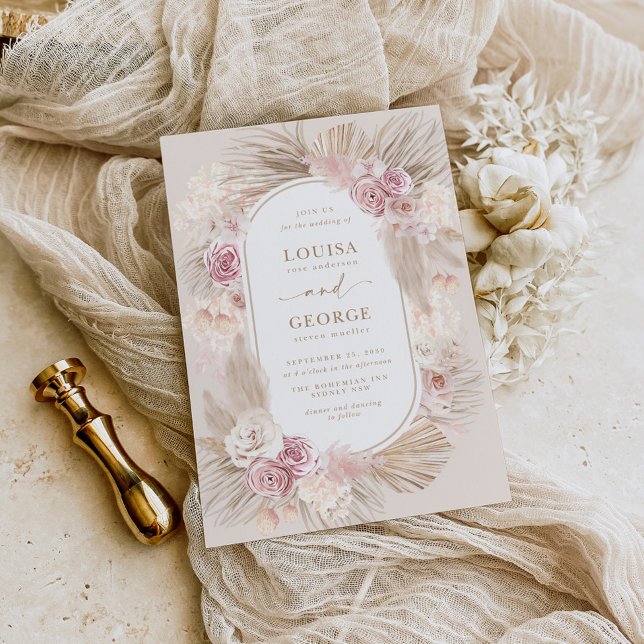 Invitation Mariage de fleurs en laiton de la Pampas de Boho T (Créateur téléchargé)