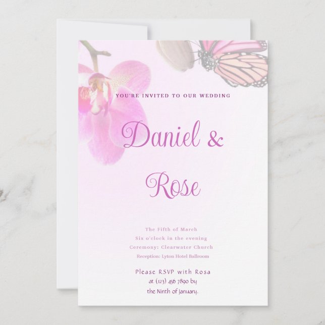 Invitation Mariage de fleurs et papillons tropicau (Devant)