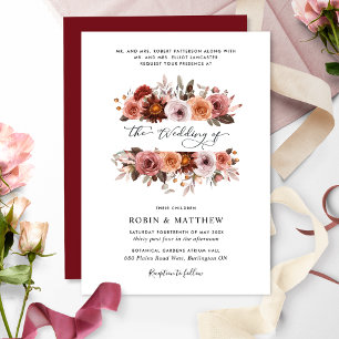 Invitation Mariage de fleurs florales de Bourgogne et de Blus