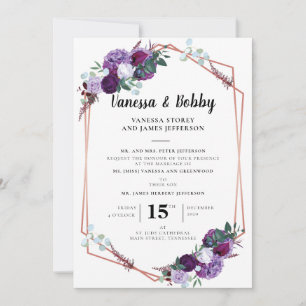 Invitation Mariage de fleurs géométriques violettes