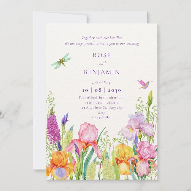 Invitation Mariage de fleurs irish Watercolor (Devant)