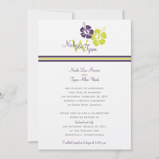 Invitation Mariage de fleurs Monogram Hibiscus (Devant)