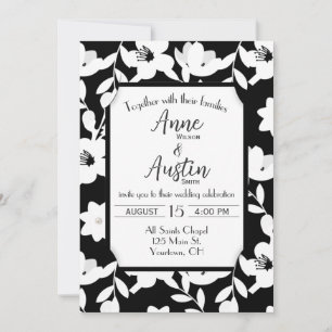 Invitation Mariage de fleurs noir et blanc