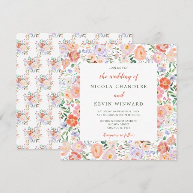Invitation Mariage de fleurs printanières (Devant / Derrière)