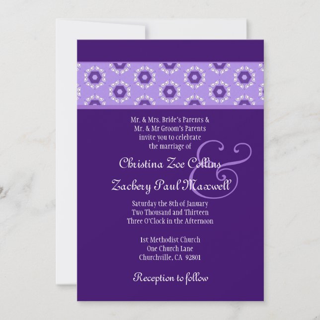 Invitation Mariage de fleurs rétro violettes F522 (Devant)