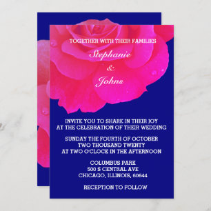 Invitation Mariage de fleurs Rose bleu de la marine rose chau