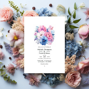 Invitation Mariage de fleurs rose et bleu doux