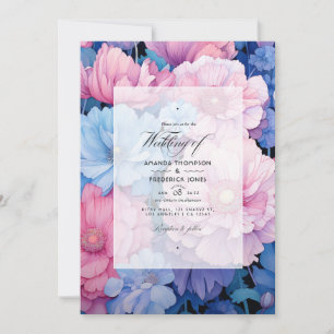 Invitation Mariage de fleurs rose et bleu doux