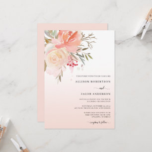Invitation Mariage de fleurs rose rose pâle chic Aquarelle