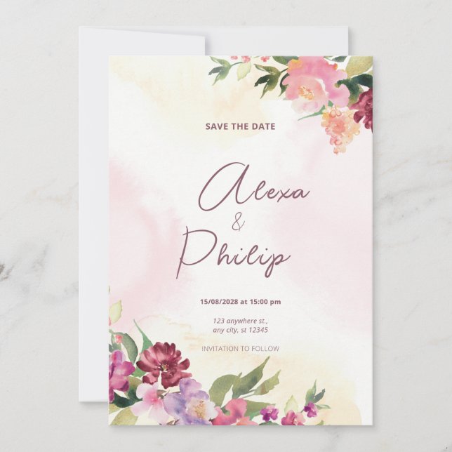 Invitation Mariage de fleurs rose rustique (Devant)