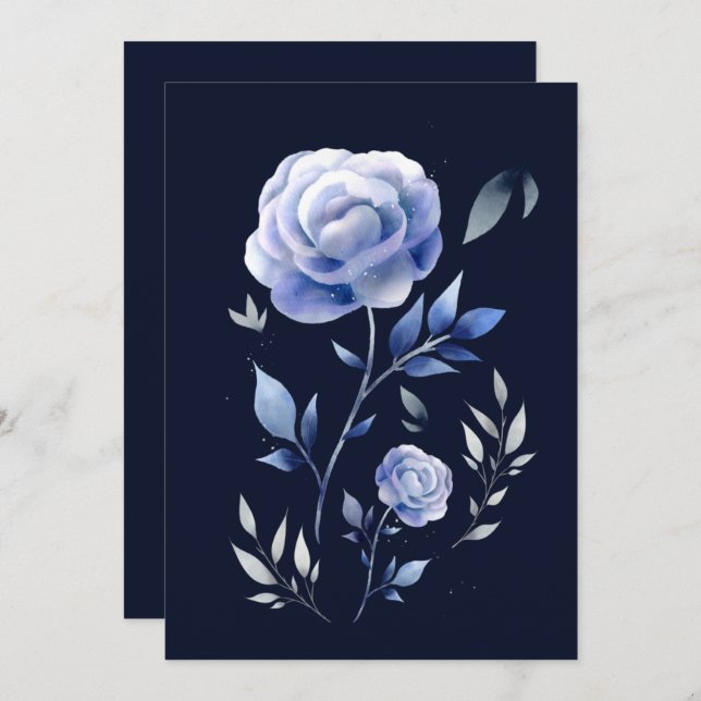 Invitation mariage de fleurs roses bleu poussiéreux (Devant / Derrière)