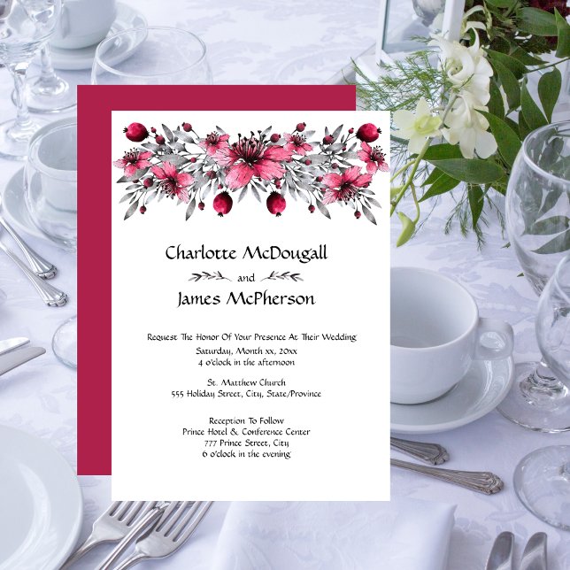 Invitation Mariage de fleurs rouges aquarelles (Créateur téléchargé)