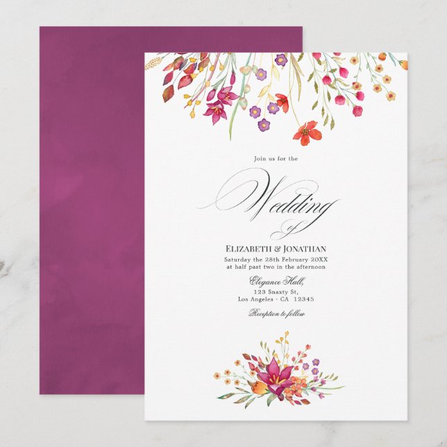 Invitation Mariage de fleurs sauvages Aquarelle (Devant / Derrière)