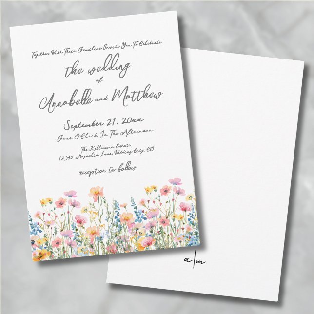 Invitation Mariage de Fleurs Sauvages Colorées Botaniques (Botanical Bright Colorful Wildflowers Wedding Invitation)