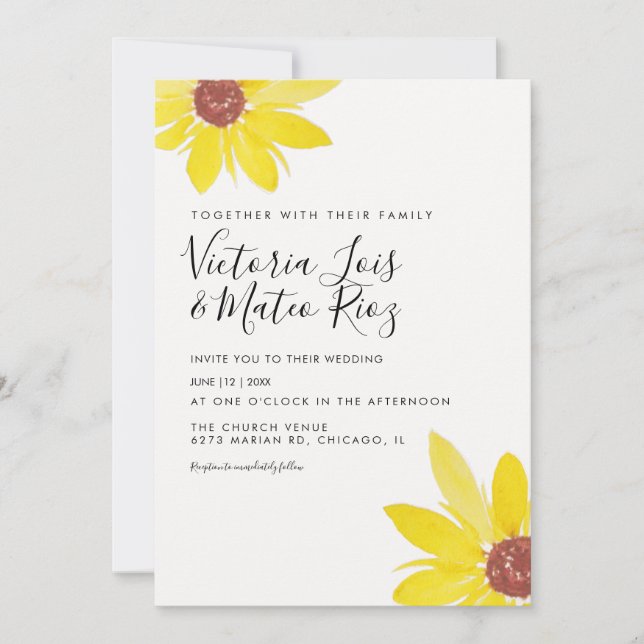 Invitation Mariage de fleurs sauvages de tournesol d'aquarell (Devant)