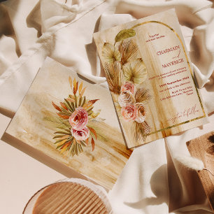 Invitation Mariage de fleurs séchées à l'or antique Arché Boh