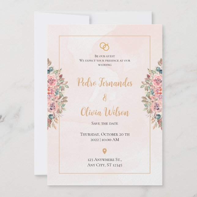 Invitation Mariage de fleurs simples roses (Devant)