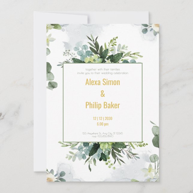 Invitation Mariage de fleurs vertes (Devant)