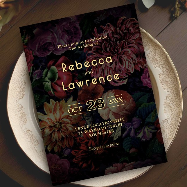 Invitation Mariage de fleurs vintage élégantes et lunaires (Créateur téléchargé)