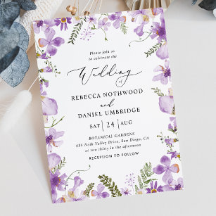 Invitation Mariage de fleurs violettes rustiques modernes