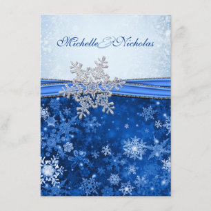 Invitation Mariage de flocons blancs, argentés et bleus
