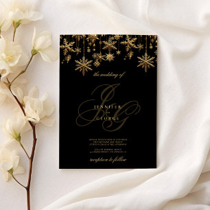 Invitation Mariage de flocons de neige en or noir