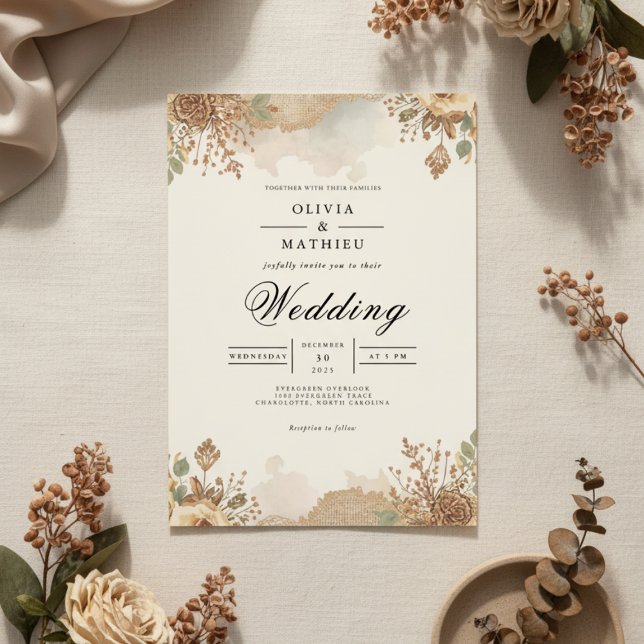 Invitation Mariage de floraison automatique de Sepia (Créateur téléchargé)