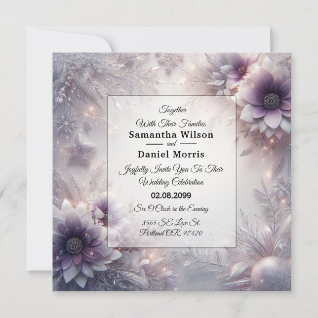 Invitation Mariage de floraison hivernale d'Améthyste d'argen (Devant)