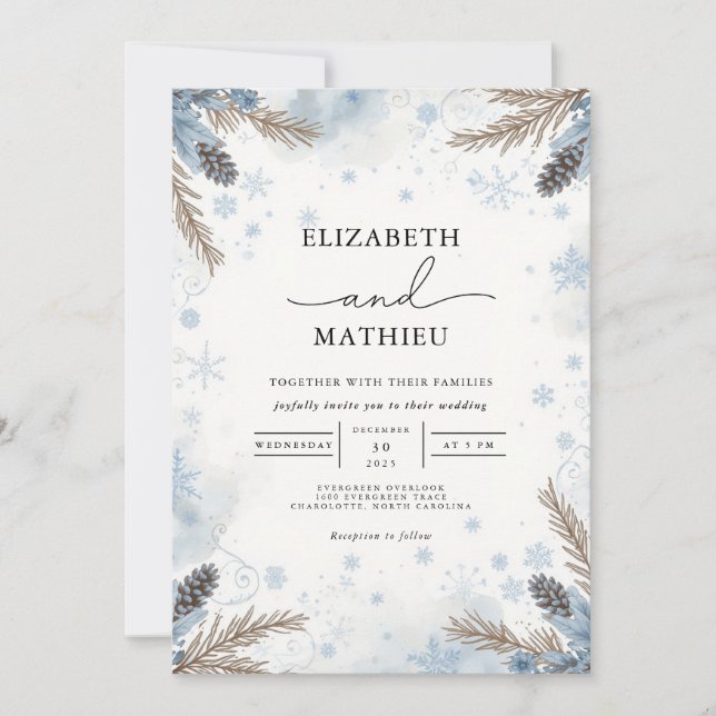 Invitation Mariage de floraison hivernale de pin congelé (Devant)