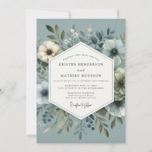 Invitation Mariage de Flore Enjouée Bleu Ardoise