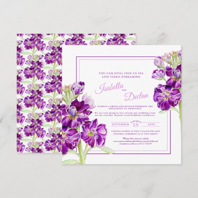 Invitation Mariage de flux en direct de fleurs stocks violet (Devant / Derrière)