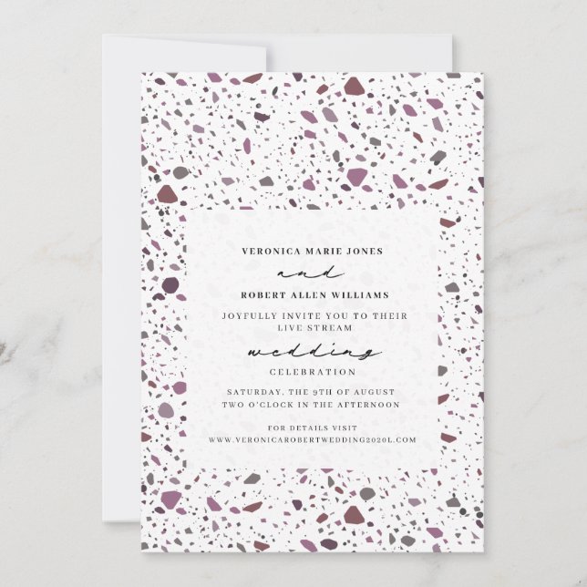 Invitation Mariage de flux en direct Purple Cassis Terrazzo (Devant)