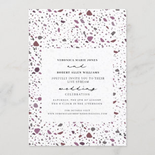 Invitation Mariage de flux en direct Purple Cassis Terrazzo