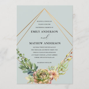 INVITATION MARIAGE DE FOLIAGE CACTI SUCCULENT GREY GOLD DESER