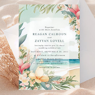 Invitation Mariage de Foliage de Plage à l'Aquarelle Florale