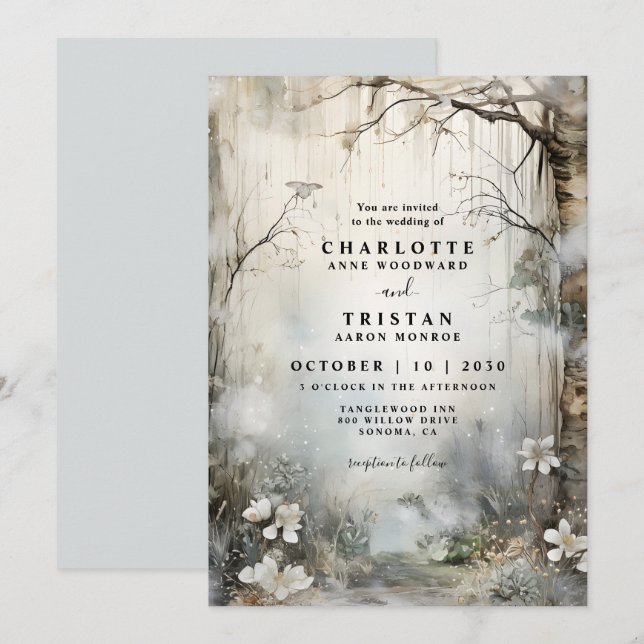 Invitation Mariage de fond forestier Imaginaire enchâssé (Devant / Derrière)