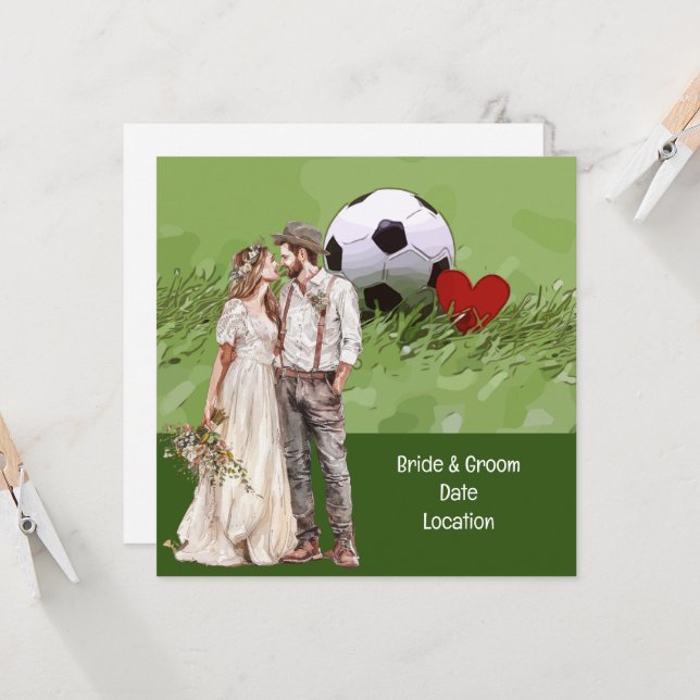 Invitation Mariage de football sur le thème de la balle sur l (Devant/Arrière en situation)