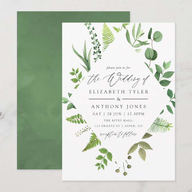 Invitation Mariage de forêt boisée à l'aquarelle (Devant / Derrière)