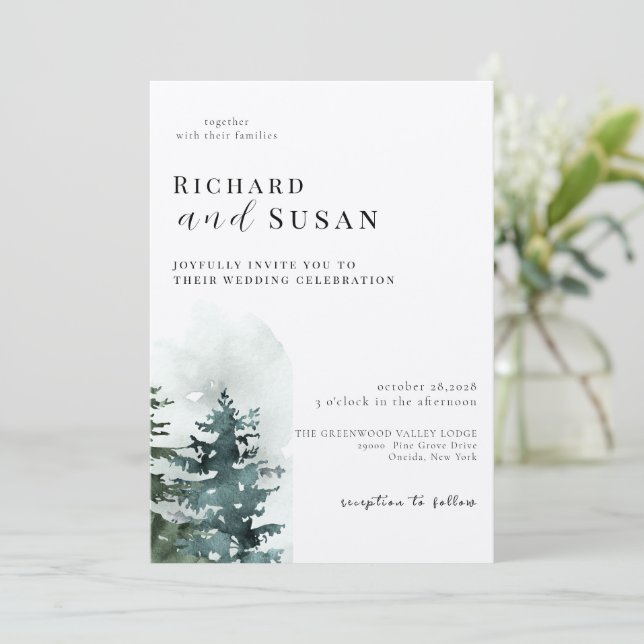 Invitation Mariage de forêt d'aquarelle sauvage (Debout devant)
