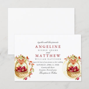 Invitation Mariage de forêt de feuilles de coeur rouge Apple