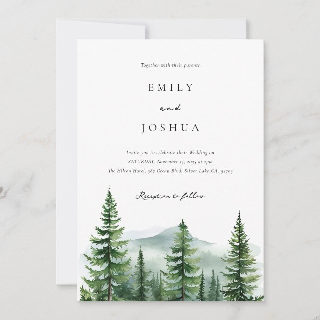Invitation Mariage de forêt de pins rustiques (Devant)