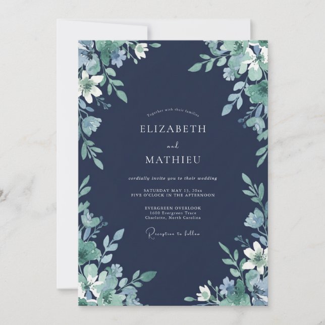 Invitation Mariage de forêt éthérée bleu marine (Devant)