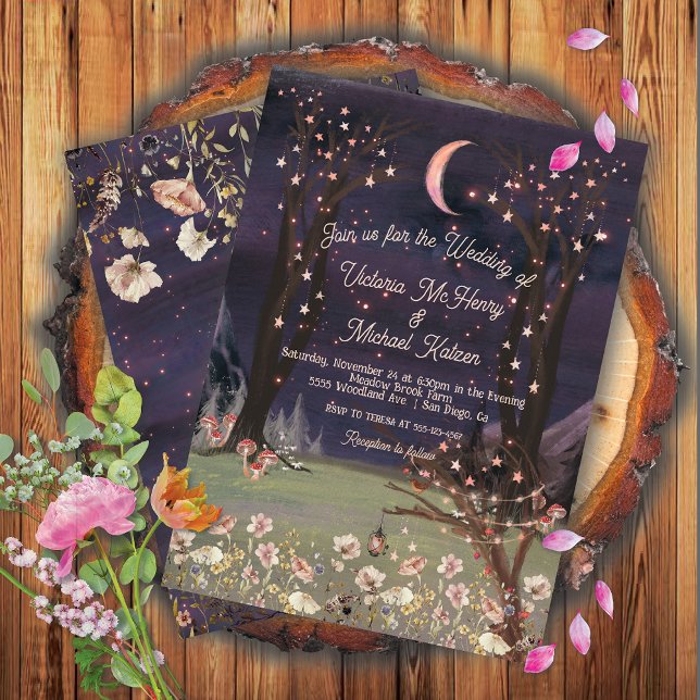 Invitation Mariage de forêt florale enchanted au clair de lun (Créateur téléchargé)