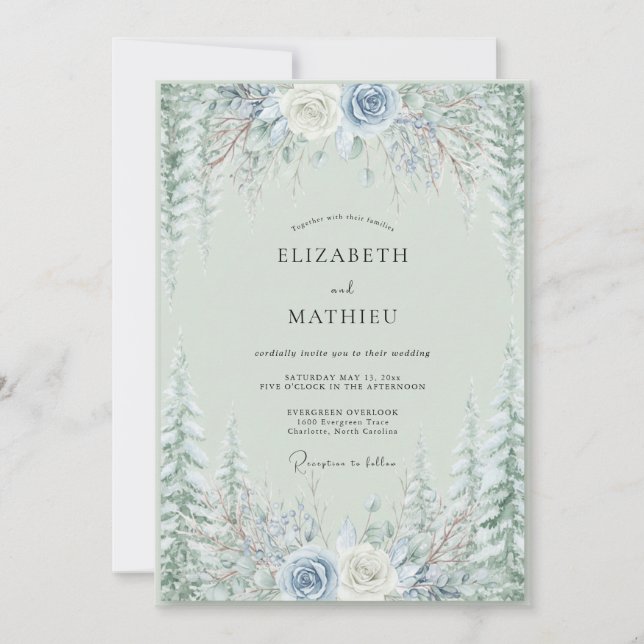 Invitation Mariage de forêt immaculée au vert sauge (Devant)