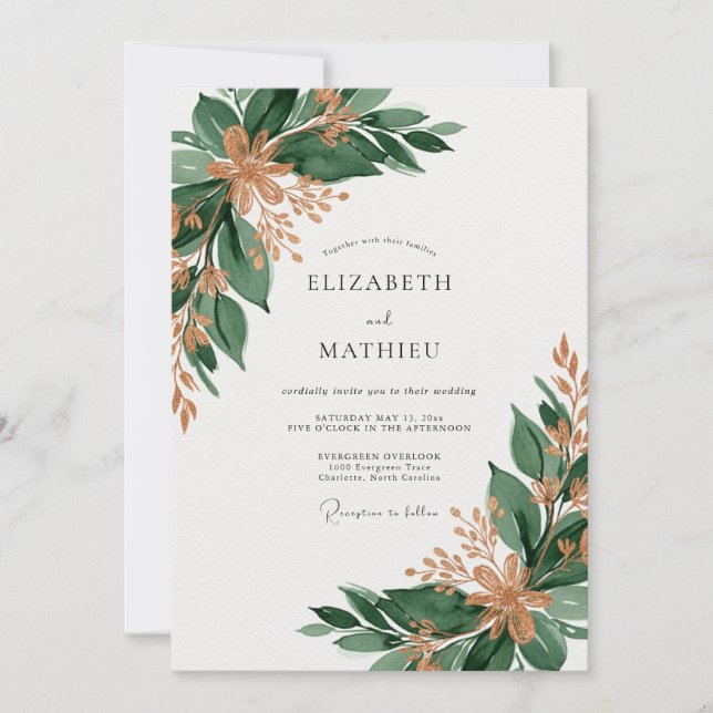 Invitation Mariage de forêt impériale vert émeraude (Devant)