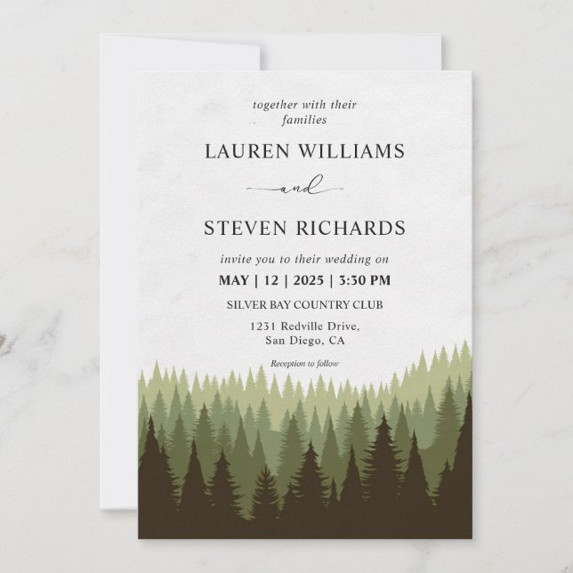 Invitation Mariage de forêt magique sur mesure Pine Tree Wood (Devant)
