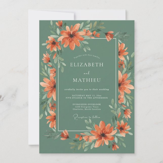 Invitation Mariage de forêt peintre vert sauge (Devant)