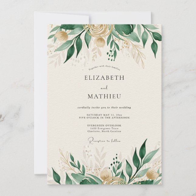 Invitation Mariage de forêt poli vert émeraude (Devant)