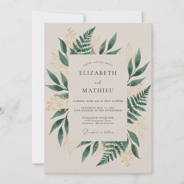 Invitation Mariage de forêt vert émeraude lustré (Devant)