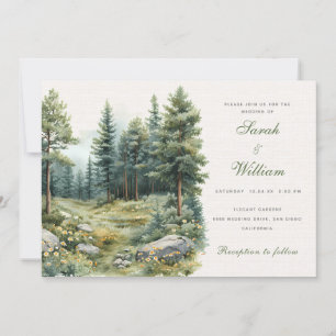 Invitation Mariage de forêt verte d'été rustique